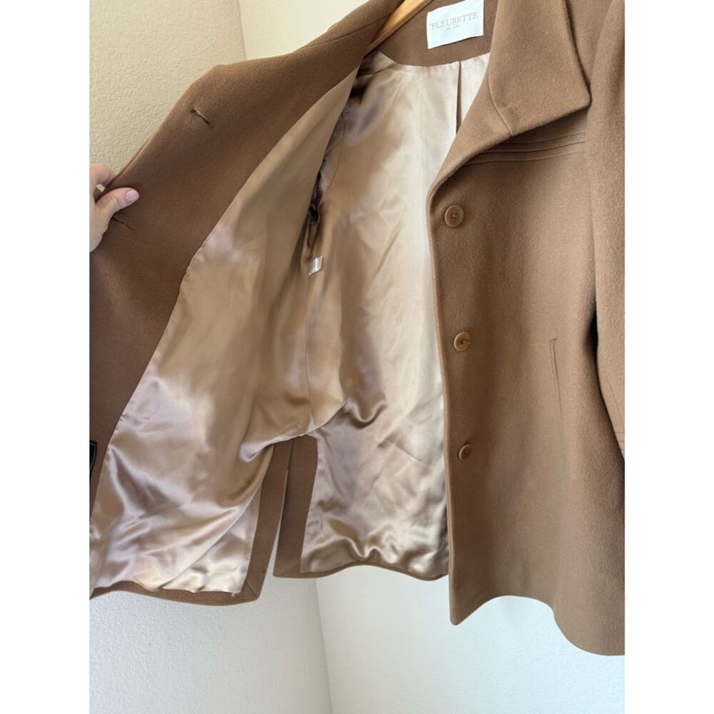 Fleurette 100% Wool Stand Collar Car Coat Camel Size 8 - Picture 4 of 8